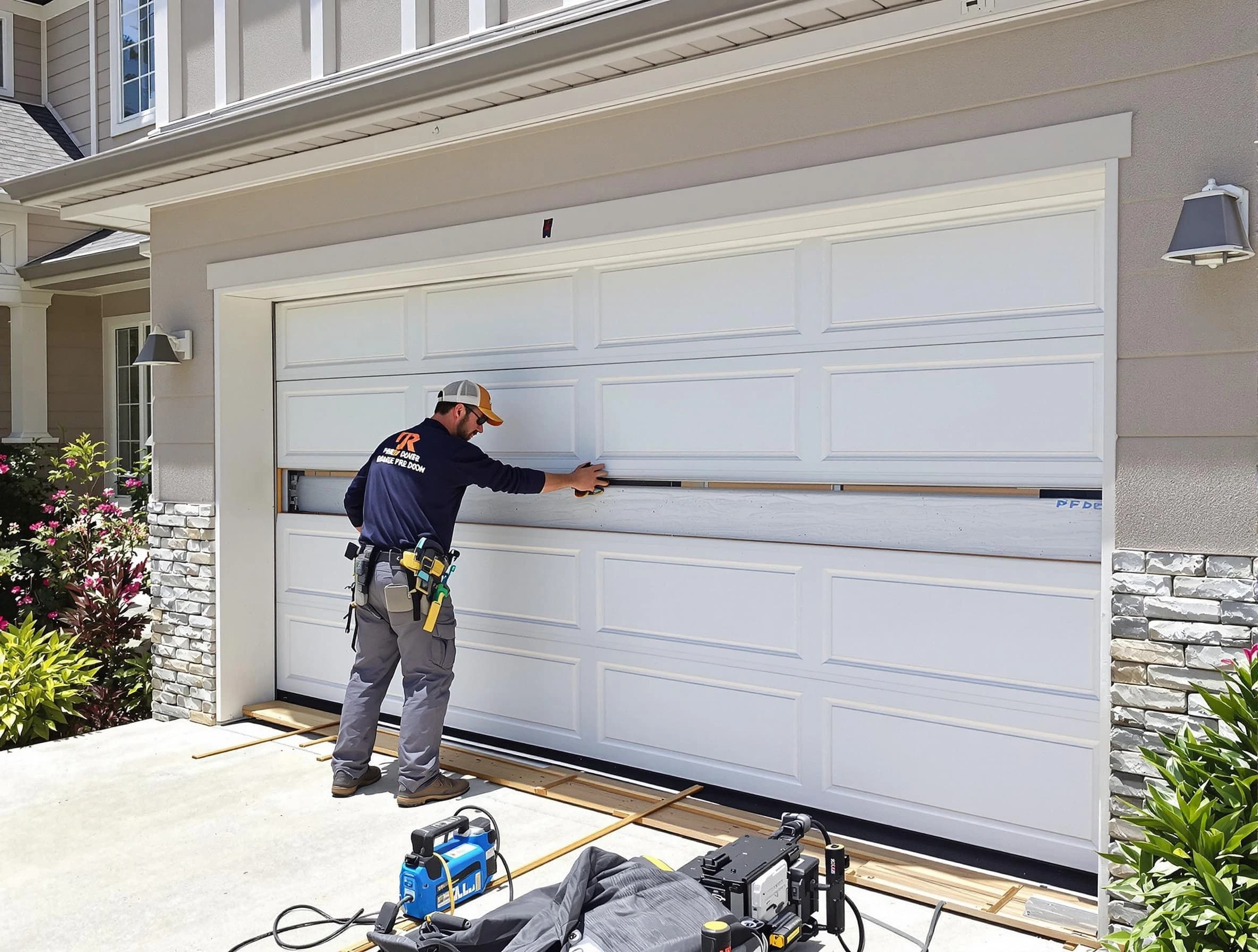 Acton Garage Door Repair team performing complete garage door replacement at Acton residence