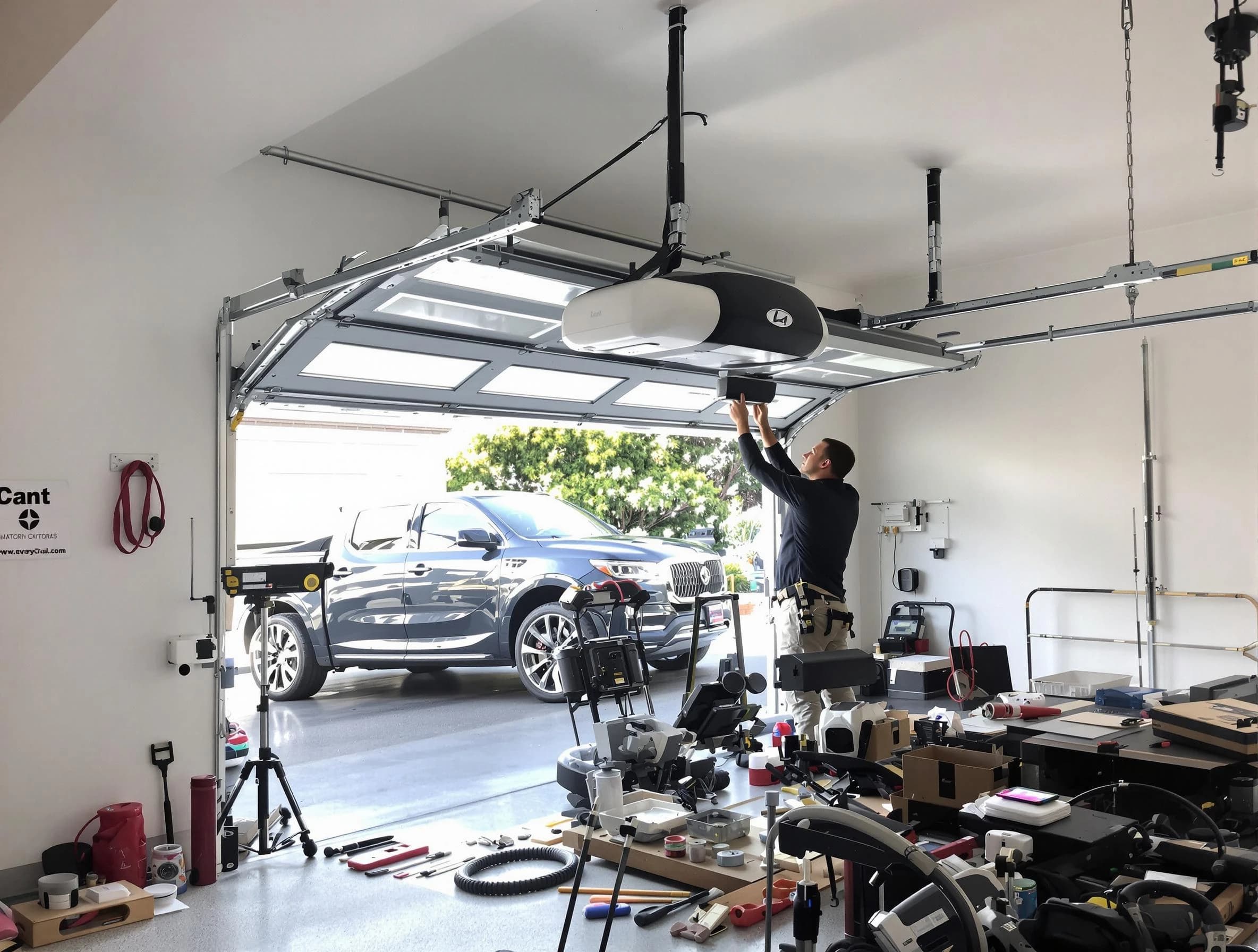 Acton Garage Door Repair specialist installing smart garage door opener system in Acton home