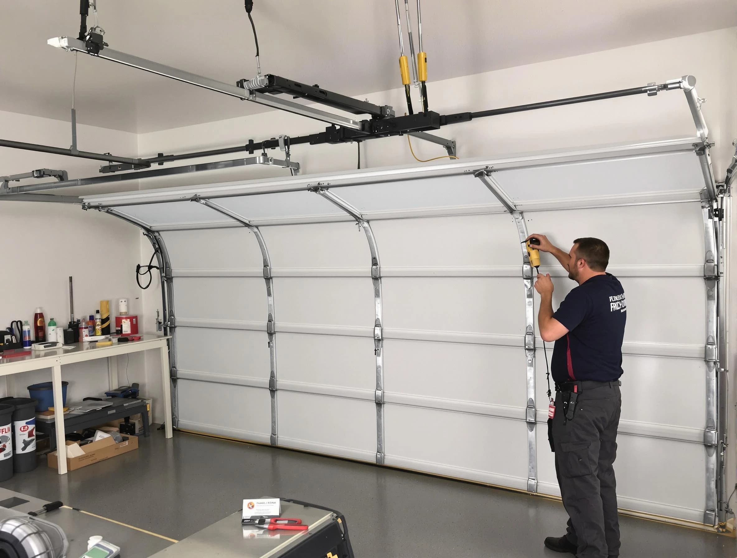 Acton Garage Door Repair certified technician performing overhead door system repair in Acton