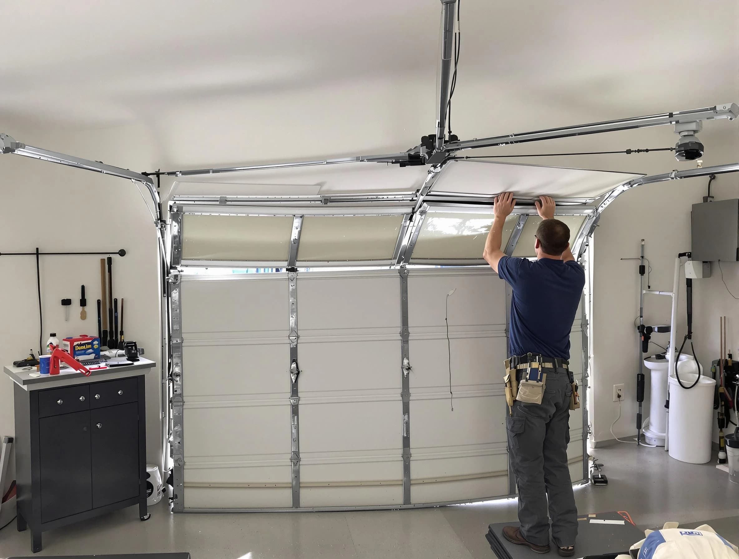 Acton Garage Door Repair specialist performing precise section replacement on Acton garage door