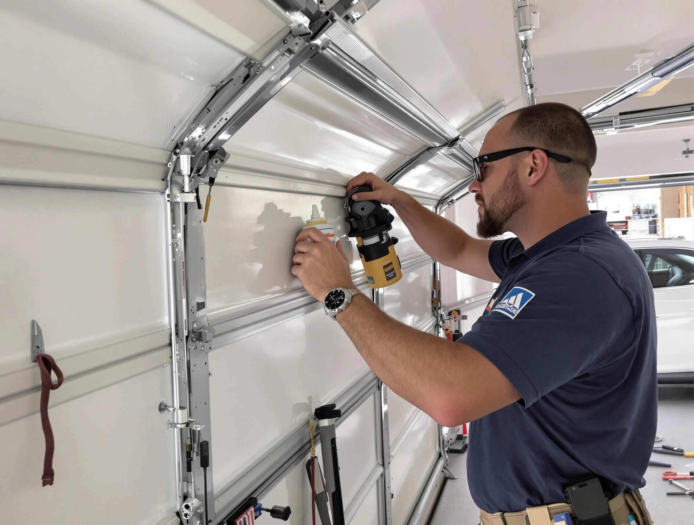 Acton Garage Door Repair technician quieting a noisy garage door in Acton